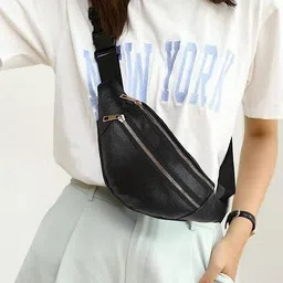 prikli water resistant bold reccxin[ pure black] waist bag with adjustable belt synthetic leather casual waist bag chest bag fanny pack for men and women image 5