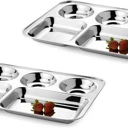 karfe Steel Divided 5 Compartment , Serving Platter, Bhojan Thali Dinner Snack Set 2 Sectioned Plate-picture-22