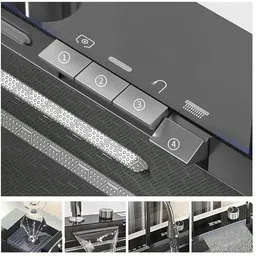 evanex Piano Kitchen Sink 30"x18" Sink with Integrated Waterfall & Pull-Down Faucets Stainless Steel Honeycomb Design Waterfall Sinks with LED & Digital Display Vessel Sink image 4