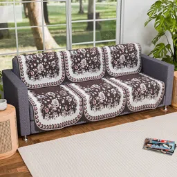 Kuber Industries White & Brown Set Of 2 Floral Printed 3 Seater Sofa Covers-picture-11