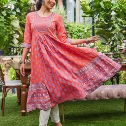 Rangita Ethnic Motifs Printed Gotta Patti & Thread Work Pleated Pure Cotton Anarkali Kurta-image-36