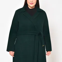 wild U Women Green Solid Plus Size Pure Wool Coat-image-12
