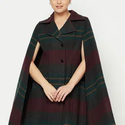 Owncraft Women Green & Grey Checked Cape Coat-image-10