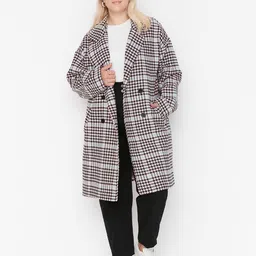 Trendyol Checked Double-Breasted Longline Overcoat-picture-19