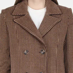 Monte Carlo Women Brown Self Design Double-Breasted Longline Overcoat image 4