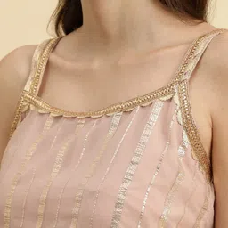 KALINI Striped Self Design Organza Knee Length Straight Kurta With Sharara & Dupatta image 2