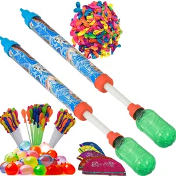 (2 Pichkari +3 Magic Balloon+ 100 Water Balloon+ 10 Holi Cap)for Kids Holi Party Water Gun-image-80