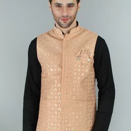 Exotic India Embroidered Woven Nehru Jacket image 4
