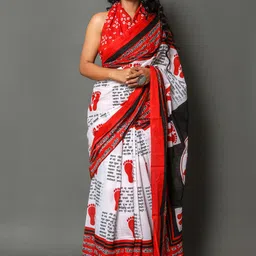 JAIPURI BLOCK PRINT Ethnic Motifs Printed Pure Cotton Ikat Saree image 1