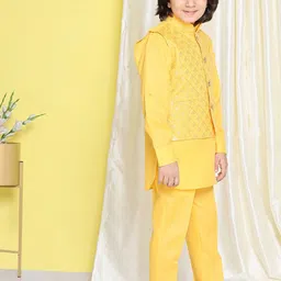 Aj DEZInES Boys Embroidered Regular Pure Cotton Kurta with Trousers image 5