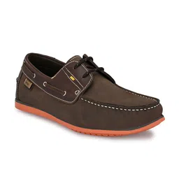 Hitz Men Brown Leather Boat Shoes-image-7