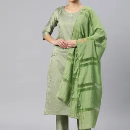 KALINI Floral Embroidered Regular Thread Work Kurta with Trousers & Dupatta-picture-42