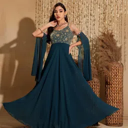 miss chase Women Fit and Flare Blue Maxi/Full Length Dress image 1