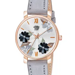 SWADESI STUFF Women Grey Printed Dial & Grey Leather Straps Analogue Watch FLOWER GREY image 1