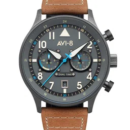 AVI-8 Men Grey Brass Patterned Dial & Beige Leather Straps Analogue Watch image 2
