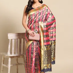 anouk rustic Anouk Navy Blue Floral Silk Blend Dharmavaram Saree image 2