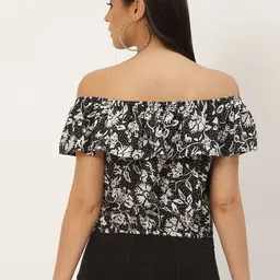 Rue Collection Multicoloured Floral Print Off-Shoulder Ruffles Crepe Bardot Top image 4