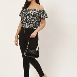 Rue Collection Multicoloured Floral Print Off-Shoulder Ruffles Crepe Bardot Top image 5