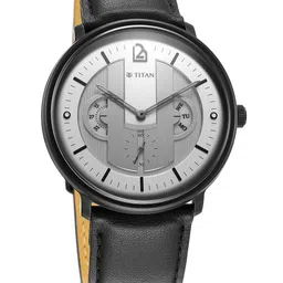 Titan Men Silver-Toned Dial & Black Leather Straps Analogue Watch 1882NL01 image 2
