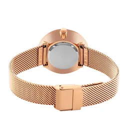 French Connection Women Peach-Coloured Patterned Dial & Rose Gold Toned Stainless Steel Bracelet Style Watch image 4