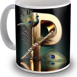 manorath P Letter Krishna Feather Premium for Daily Use,Perfect for Hot Beverages Ceramic Coffee Mug-picture-17