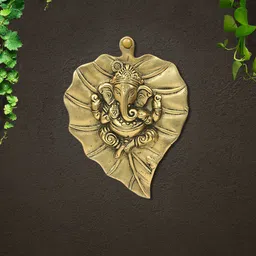 Imli Street Gold Toned Leaf Ganesh Wall Hanging Plate-image-78