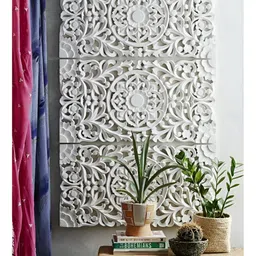 VAS collection home White 3 Pieces Textured Wooden Wall Decor Plate-picture-40