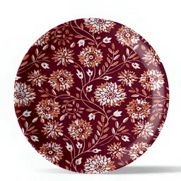 nestroots Maroon & Orange Floral Printed Porcelain Wall Plate image 2