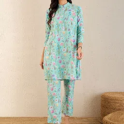 First Resort by Ramola Bachchan Printed Pure Cotton Tunic With Trousers Co-Ords-picture-26