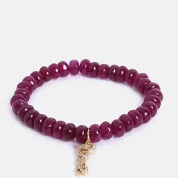 MINUTIAE Women Gold-Toned & Purple Brass Onyx Handcrafted Gold-Plated Elasticated Bracelet image 3