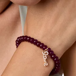 MINUTIAE Women Gold-Toned & Purple Brass Onyx Handcrafted Gold-Plated Elasticated Bracelet image 5