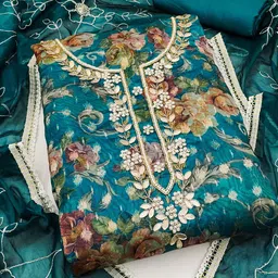 KALINI Floral Printed Organza Unstitched Dress Material-picture-19