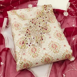 KALINI Ethnic Motifs Printed Beads and Stones Unstitched Dress Material-image-33