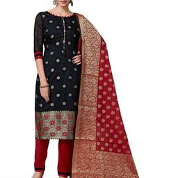 MANVAA Ethnic Motifs Woven Design Banarasi Silk Unstitched Dress Material-picture-2