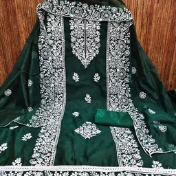 Panzora Floral Embroidered Art Silk Unstitched Dress Material-image-87