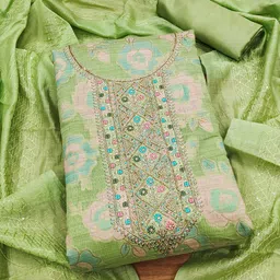 Panzora Floral Woven Design Beads & Stones Unstitched Dress Material-image-97