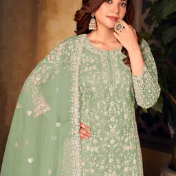 ODETTE Floral Embroidered Semi-Stitched Dress Material-picture-11