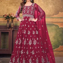 ODETTE Floral Embroidered Semi-Stitched Dress Material image 1