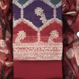 Sun Fashion And Lifestyle Floral Woven Design Zari Organza Unstitched Dress Material-picture-22