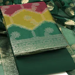 Sun Fashion And Lifestyle Floral Woven Design Zari Organza Unstitched Dress Material-picture-21