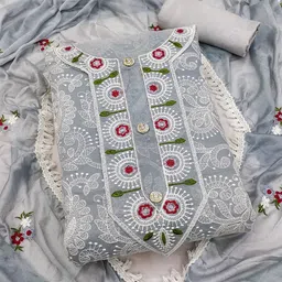 KALINI Embroidered Art Silk Unstitched Dress Material-picture-27