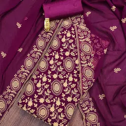 KALINI Ethnic Embroidered Sequinned Silk Georgette Unstitched Dress Material image 3