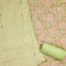 KALINI Ethnic Motifs Embroidered Beads and Stones Organza Unstitched Dress Material image 2