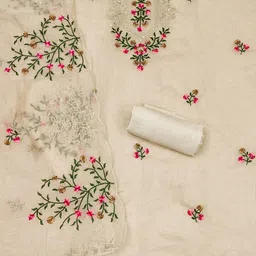 Peachmode Floral Embroidered Sequinned Unstitched Dress Material image 3