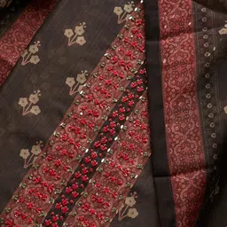 Koskii Black & Peach-Coloured Embroidered Unstitched Dress Material image 5