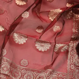 Sun Fashion And Lifestyle Floral Woven Design Zari Organza Unstitched Dress Material image 4