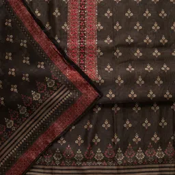 Koskii Black & Peach-Coloured Embroidered Unstitched Dress Material image 4