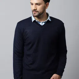 Cantabil Men Navy Blue Solid Reversable Pullover Sweater-image-65
