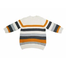 LASNAK Girls Off White & Mustard Striped Pullover-picture-17