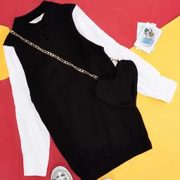 Pantaloons Junior Girls Mock Collar Puff Sleeve Acrylic Pullover Sweater-image-28